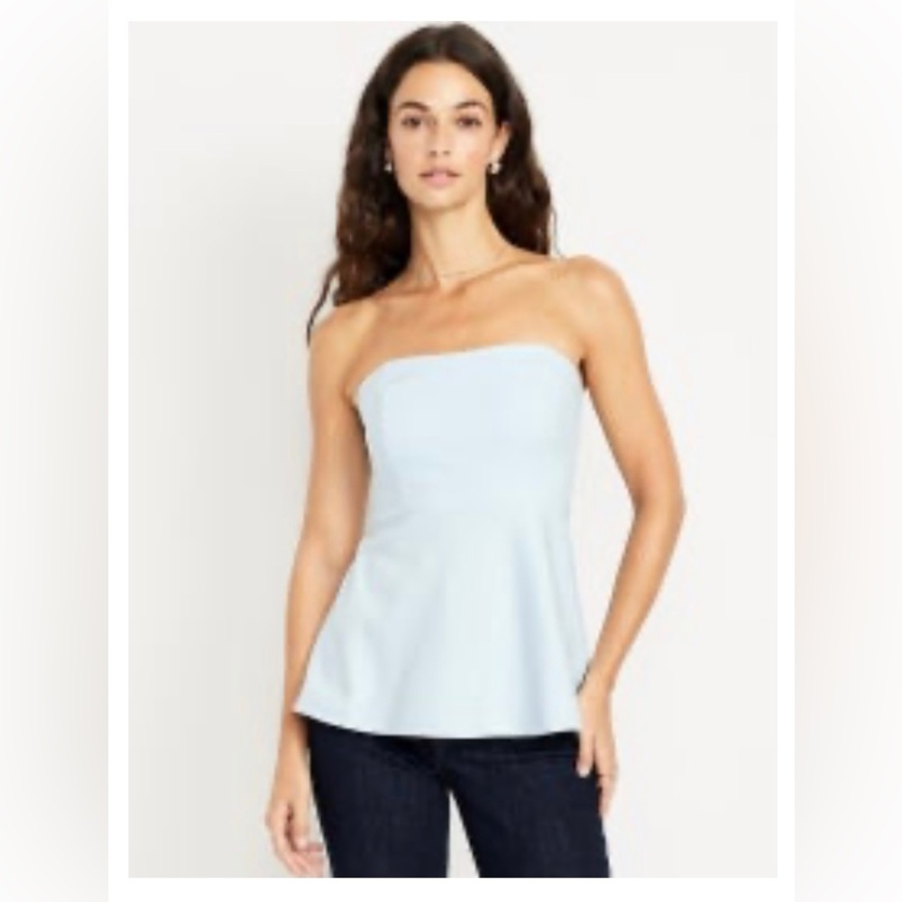 NWT Light Blue OLD NAVY Strapless Peplum Fitted Top L